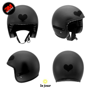 G-heart2 noir - kit sticker de 4 autocollants retro réfléchissants cœur casque moto 3M homologués (vue jour B)