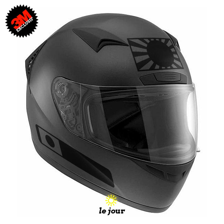 G-JAPAN noir - kit sticker de 4 autocollants retro réfléchissants drapeau Japon empire soleil levant casque moto 3M homologués (vue jour A)