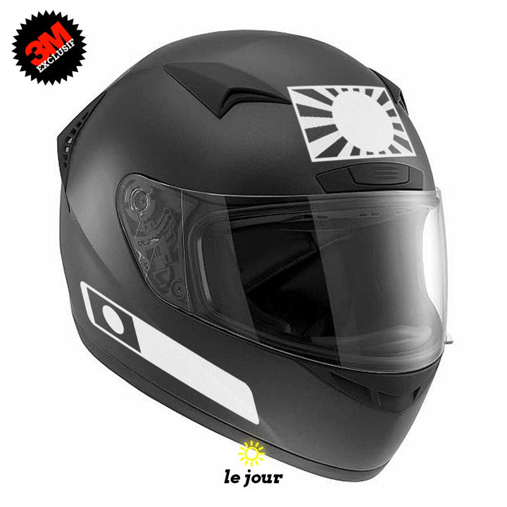 G-JAPAN blanc - kit sticker de 4 autocollants retro réfléchissants drapeau Japon empire soleil levant casque moto 3M homologués (vue jour A)