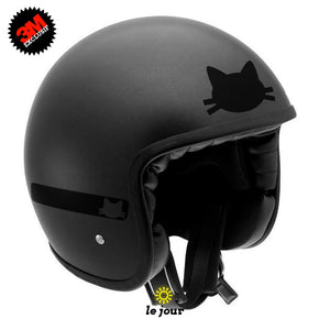 G-KAT noir - kit sticker de 4 autocollants retro réfléchissants chat casque moto 3M homologués (vue jour A)