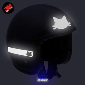 G-KAT noir - kit sticker de 4 autocollants retro réfléchissants chat casque moto 3M homologués (vue nuit A)