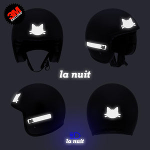 G-KAT blanc - kit sticker de 4 autocollants retro réfléchissants chat casque moto 3M homologués (vue nuit B)
