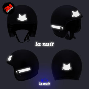 G-KAT noir - kit sticker de 4 autocollants retro réfléchissants chat casque moto 3M homologués (vue nuit B)