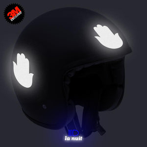G-KHAMSA noir - kit sticker de 4 autocollants retro réfléchissants main fatma fatima porte bonheur casque moto 3M homologués (vue nuit A)