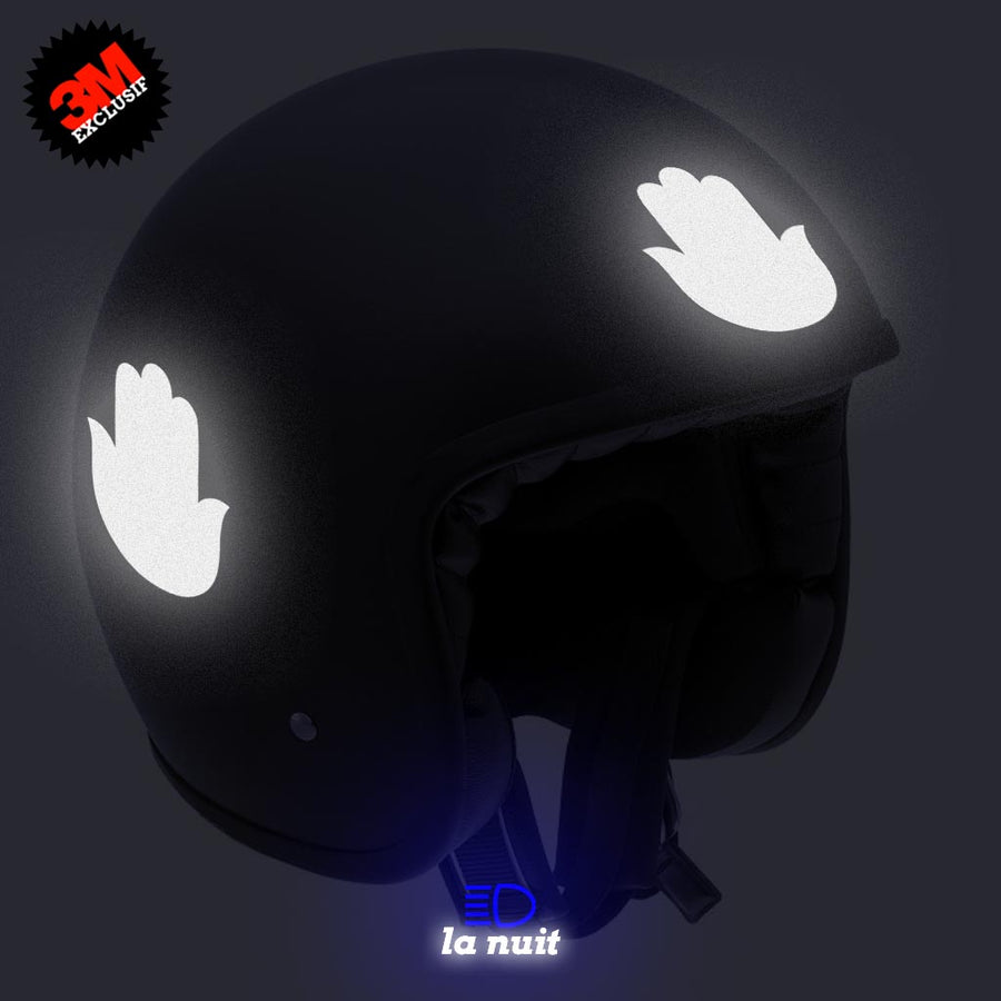 G-KHAMSA noir - kit sticker de 4 autocollants retro réfléchissants main fatma fatima porte bonheur casque moto 3M homologués (vue nuit A)