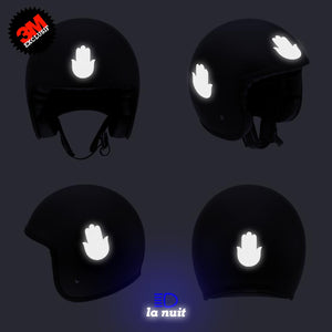 G-KHAMSA noir - kit sticker de 4 autocollants retro réfléchissants main fatma fatima porte bonheur casque moto 3M homologués (vue nuit B)