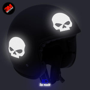 G-skullHD1 blanc - kit sticker de 4 autocollants retro réfléchissants crane tete de mort biker harley davidson casque moto 3M homologués (vue nuit A)