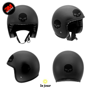 G-skullHD1 noir - kit sticker de 4 autocollants retro réfléchissants crane tete de mort biker harley davidson casque moto 3M homologués (vue jour B)