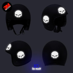 G-skullHD1 noir - kit sticker de 4 autocollants retro réfléchissants crane tete de mort biker harley davidson casque moto 3M homologués (vue nuit B)