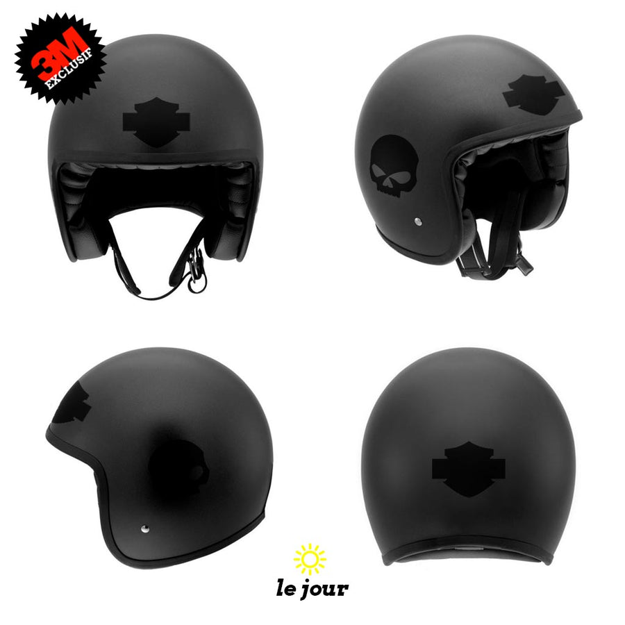 stickers rétro réfléchissant noir pour casque de moto noir