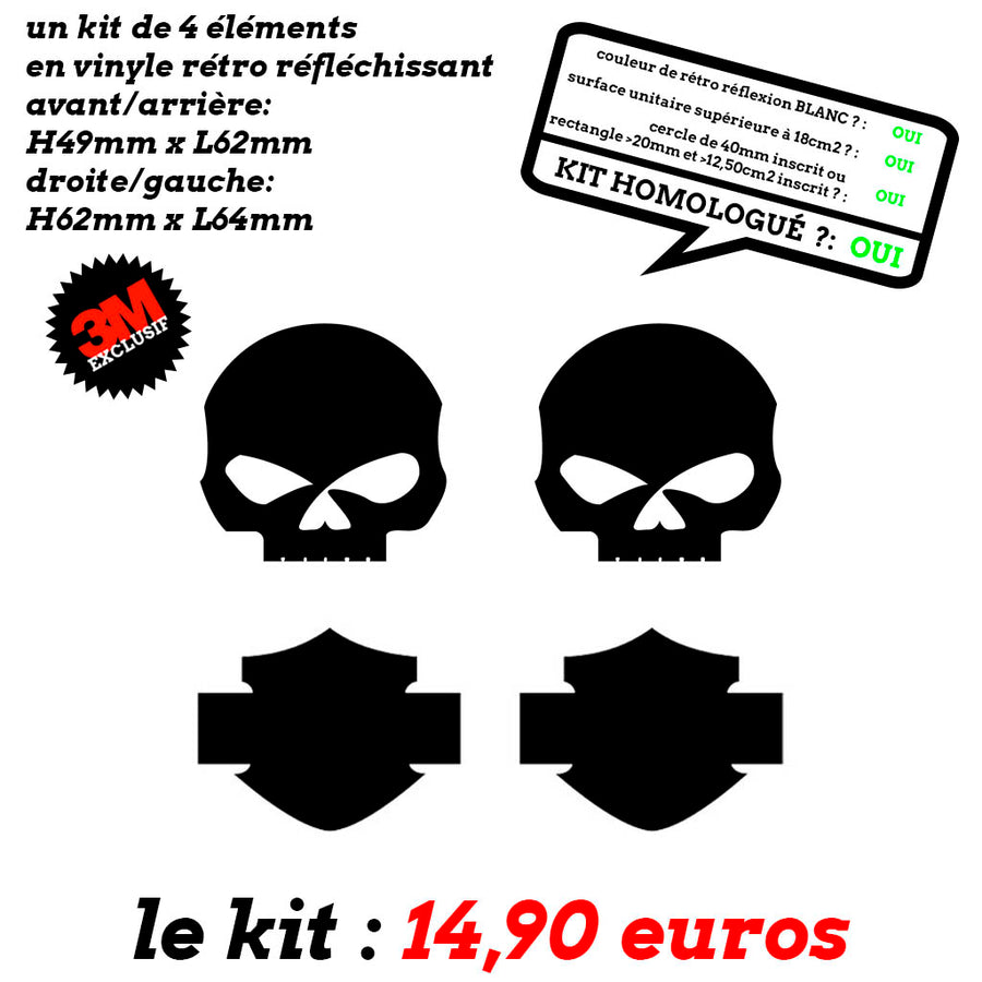 Stickers, SKULL, RÉTRO-RÉFLÉCHISSANT pour casque, moto, auto – STICKERCB