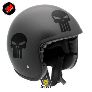 G-skullpunish1 noir - kit sticker de 4 autocollants retro réfléchissants crane tete de mort punisher biker harley davidson casque moto 3M homologués (vue jour A)