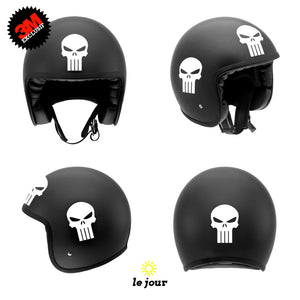 G-skullpunish1 blanc - kit sticker de 4 autocollants retro réfléchissants crane tete de mort punisher biker harley davidson casque moto 3M homologués (vue jour B)