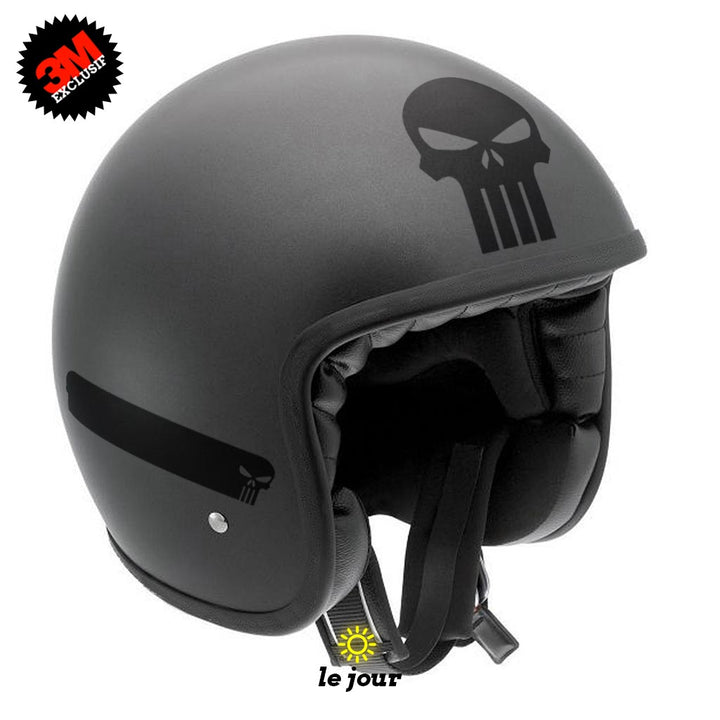 G-skullpunish2 noir - kit sticker de 4 autocollants retro réfléchissants crane tete de mort punisher biker harley davidson casque moto 3M homologués (vue jour A)