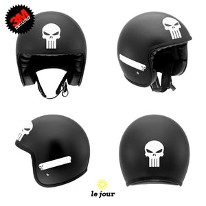 G-skullpunish2 blanc - kit sticker de 4 autocollants retro réfléchissants crane tete de mort punisher biker harley davidson casque moto 3M homologués (vue jour B)