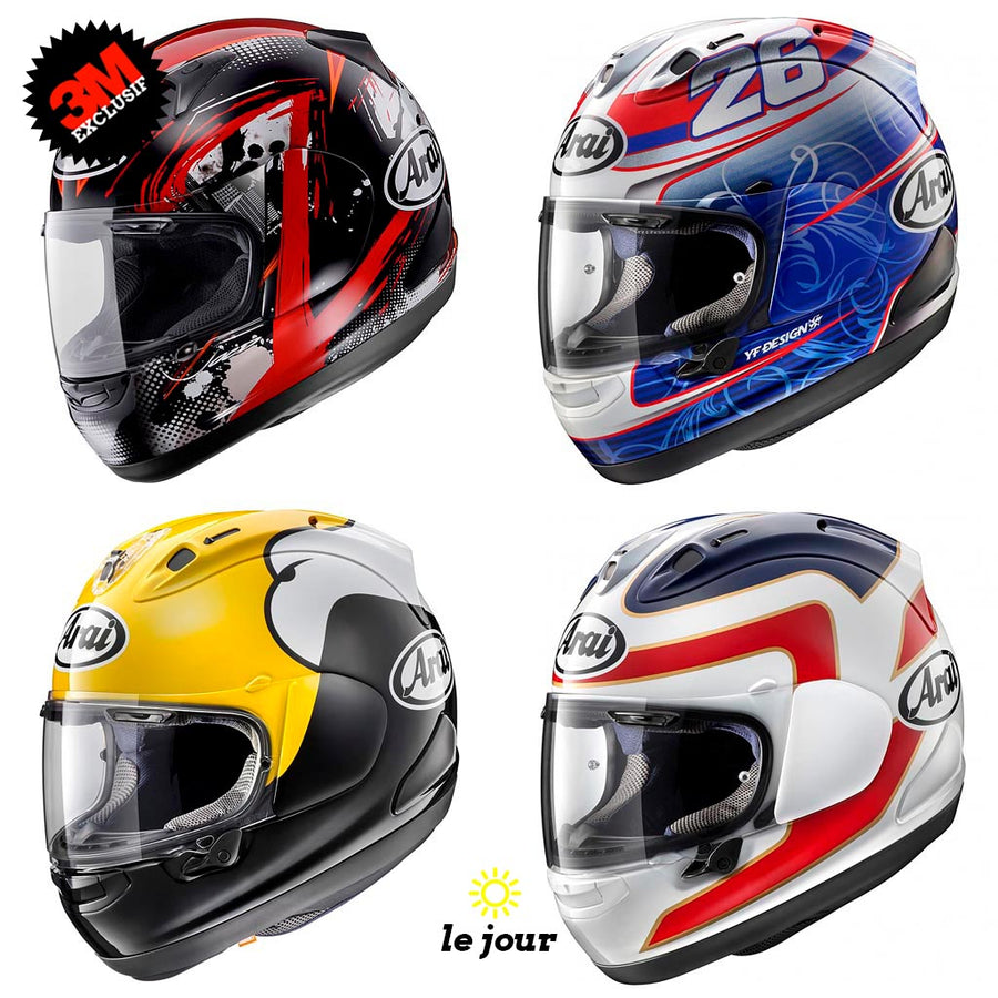 S-ARAI 3 logos sur mesure - kit sticker de 4 autocollants retro réfléchissants casque moto 3M homologués (vue jour B)