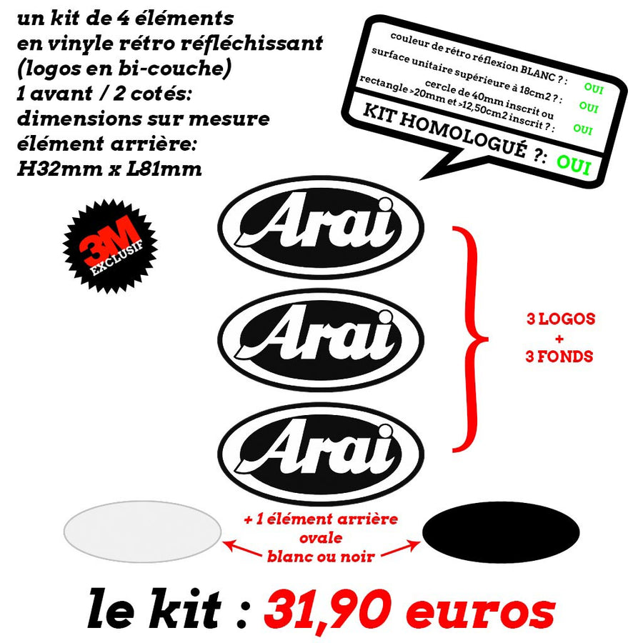 KIT DE 4 STICKERS RETROREFLECHISSANT NOIR QUALITÉ 3M POUR CASQUE MOTO  (J0103-3M)