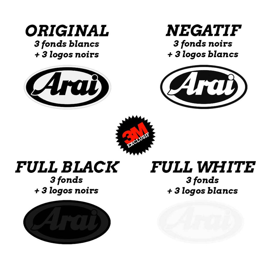 S-ARAI 3 logos sur mesure - kit sticker de 4 autocollants retro réfléchissants casque moto 3M homologués (variantes couleurs fond logo)