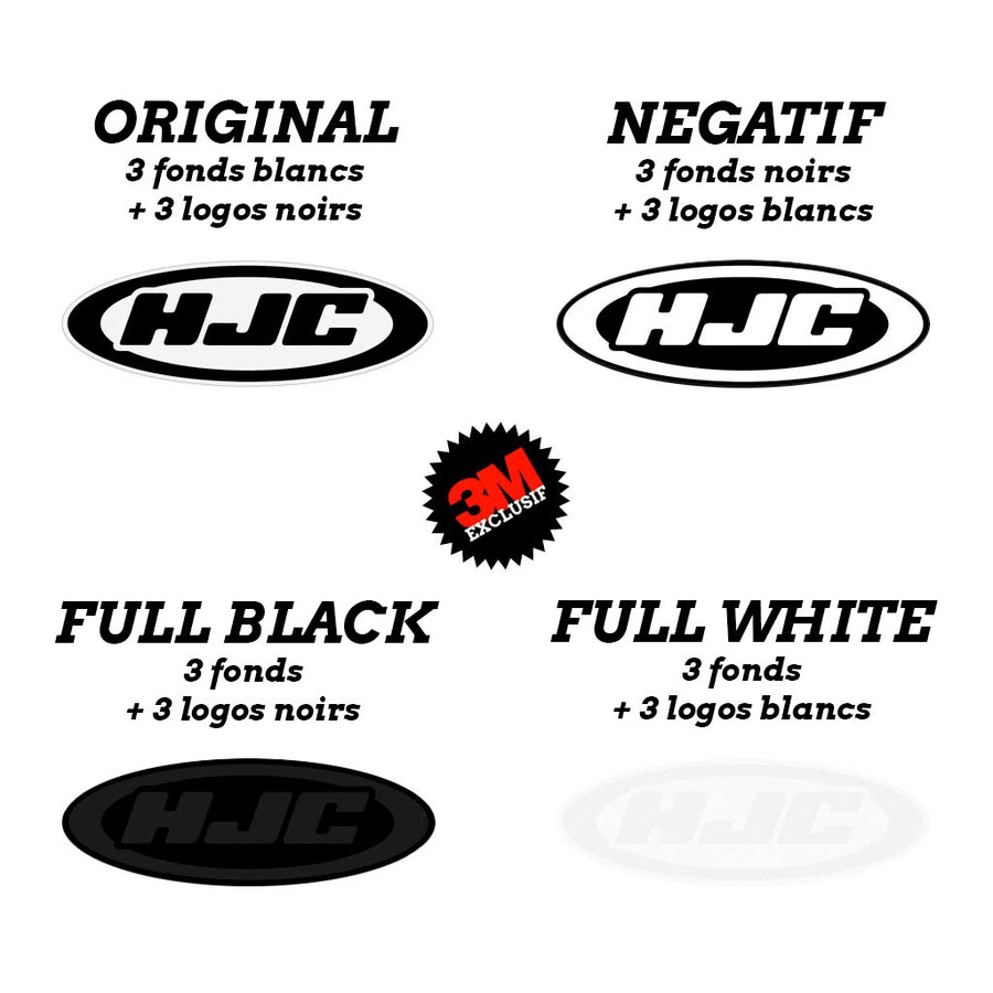 S-HJC 3 logos sur mesure - kit sticker de 4 autocollants retro réfléchissants casque moto 3M homologués (variantes couleur fond logo)