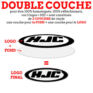 S-HJC 3 logos sur mesure - kit sticker de 4 autocollants retro réfléchissants casque moto 3M homologués (explication technique double couche)