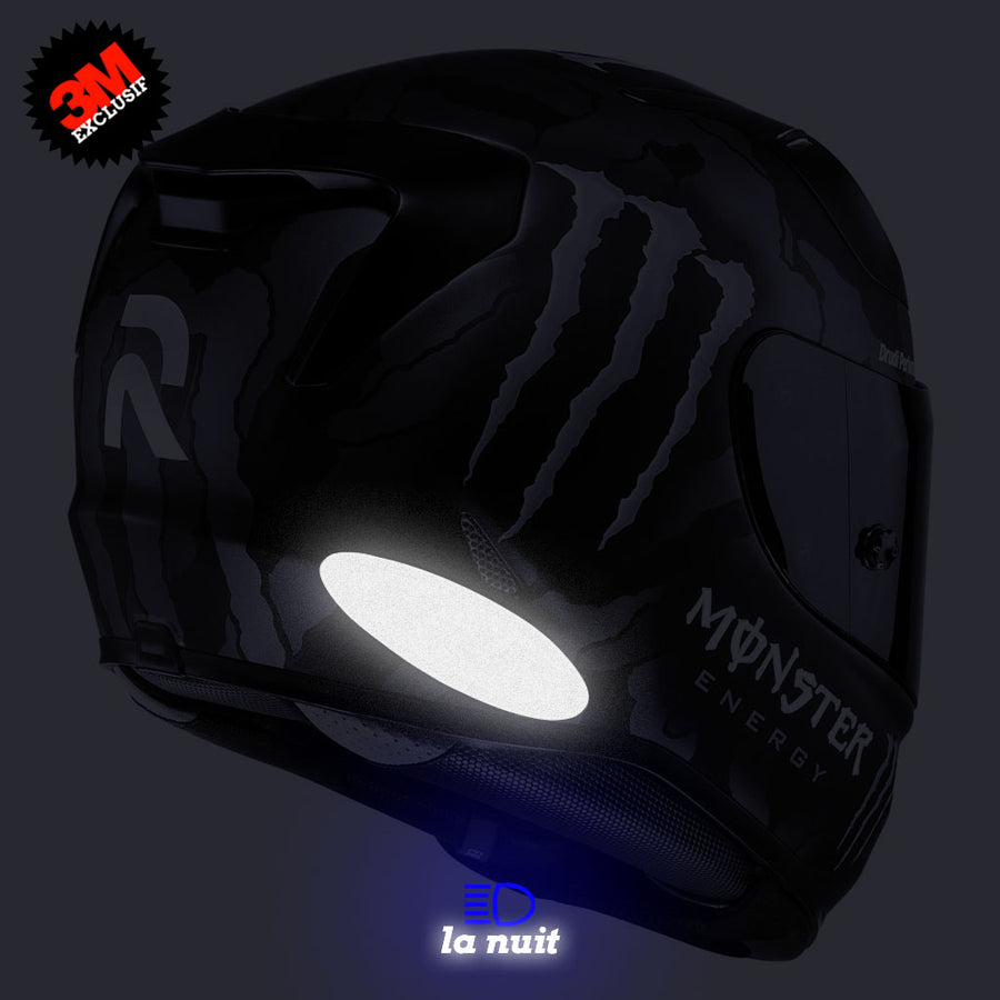 S-HJC 3 logos sur mesure - kit sticker de 4 autocollants retro réfléchissants casque moto 3M homologués (vue nuit B)