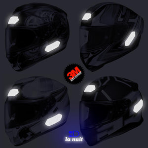 S-SHOEI 3 logos sur mesure - kit sticker de 4 autocollants retro réfléchissants casque moto 3M homologués (vue nuit B)
