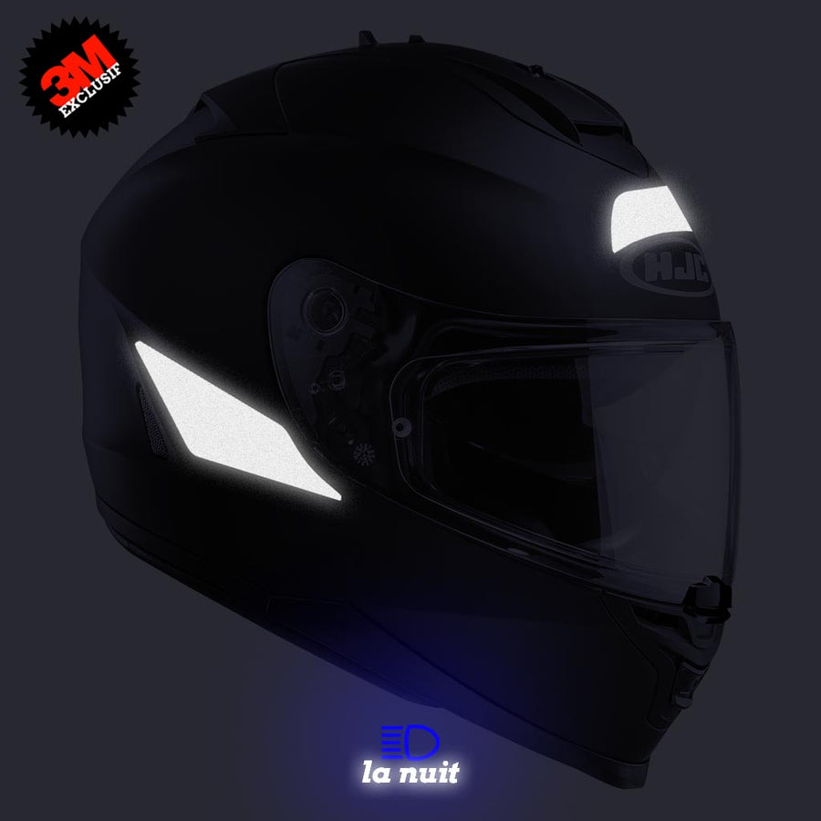 S-HJC is17 noir - kit sticker de 4 autocollants retro réfléchissants casque moto HJC IS17 3M homologués (vue nuit A)