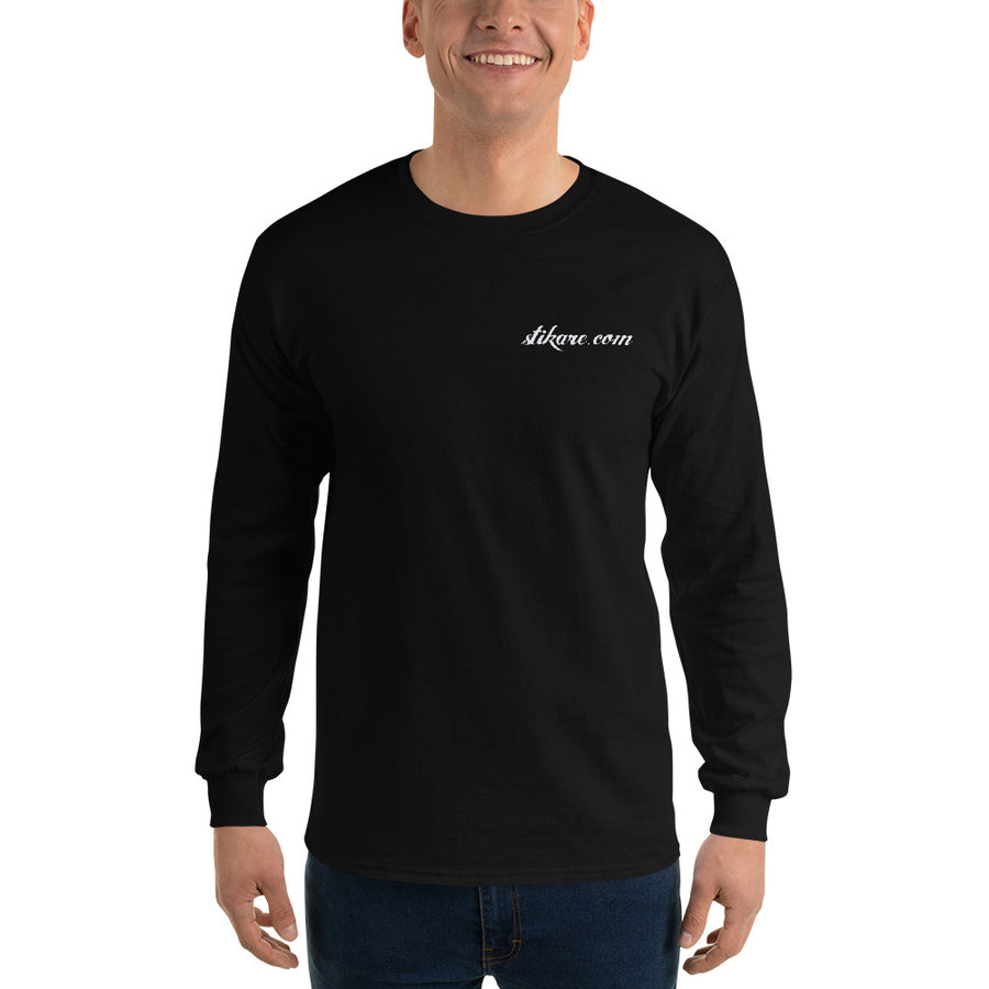 tshirt moto manches longues noir stikare.com logo avant poitrine et casque ailé arrière milieu dos